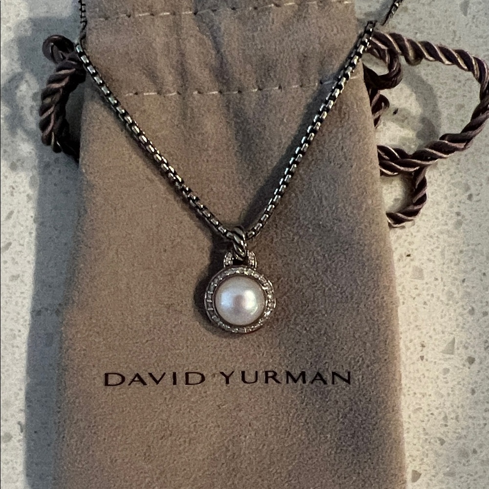 David Yurman Pearl Pendant Necklace with Pave Diamonds